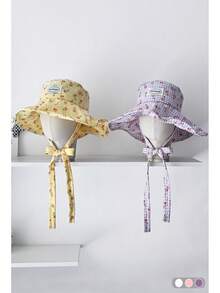 1pc Cute Sweet Women Bucket Hat, Adjustable Tie, Sun Protection, Suitable For Summer, Spring, Floral & Plaid Pattern, Outdoor Hat - Plaid - View 2