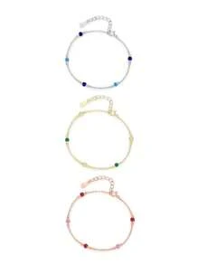 Pulseiras de corrente ajustável de zircônia colorida de prata esterlina 925 da moda para mulheres, joias para festa de aniversário, presente