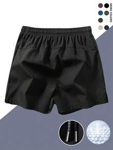 Men's Quick Dry Solid Color Casual Sports Shorts With Pockets And Adjustable Drawstring Waist, Suitable For Gym, Basketball And Outdoor Activities - Black - View 3