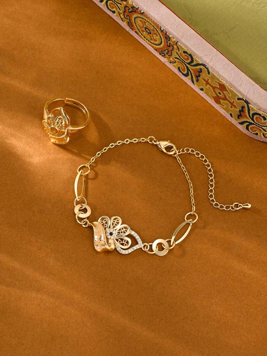 New Women's Bracelet, Ring, And Jewelry Set, With A Bohemian Style And A Crush Series, Suitable For Daily Wear And Holiday Gift - Champagne - View 1