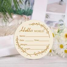 1 pieza Placa de madera de anuncio de nacimiento para adolescentes con elegante pancarta "Hola mundo", ideal como regalo para el baby shower del adolescente y recuerdo, decoración multifuncional para el escritorio de la oficina, tarjeta de hito, cartel de hito de nacimiento de madera, fotografía de hito - color madera - Ver 5