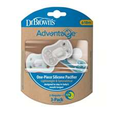 Dr. Brown's Advantage One-Piece Lightweight Silicone Pacifier Stage Two, With One Glow-In-The-Dark Pacifier - 3pk