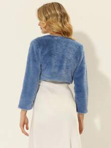 Women's Evening Shrug Wedding Gown Fuzzy Formal Fluffy Bolero Jacket - 霧霾藍 - 查看 4