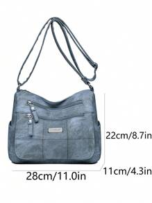 Simple Solid Color Shoulder Bag For Women, Lightweight Travel Sling Bag Large Capacity Wide Strap Crossbody Bags, Business Casual Multi-Compartment Commuting Square Bag, All-Match Satchel Purse For Outdoors Travel, Shoulder Bag For School