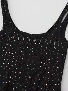 1 pezzo Body sexy in rete nera con decorazione di strass, con effetto scollato e traforato, realizzato in maglia elasticizzata e accattivante per uomo