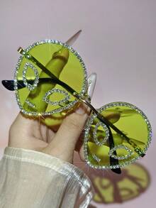 POLASUP 1pc Sparkly Crystal Decor Green Sci-Fi Space UFO Alien Casual Bohemian Vintage Style Party Cute Sexy Elegant Polycarbonate (PC) Fashion Glasses, Suitable For Music Festival, Gathering, European And American New, High-End Alien Rhinestone Glasses For Ball, Party, Outdoor Street Photographer - Multicolor - View 14