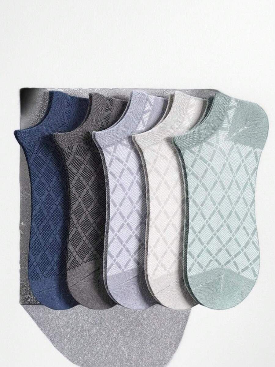 1/2/5/10 Pairs Men's Thin Mesh Diamond Pattern Ankle Socks - Multicolor - View 1