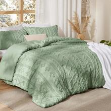 Luxurious Tufted Boho Comforter Set Queen Size - Premium Beige Bedding Ensemble With 3-Piece Shabby Chic Embroidery, Ideal Gifts For Women, Soft Jacquard Queen Comforter For All Seasons - 12 - Sage Green - Elegant - View 6
