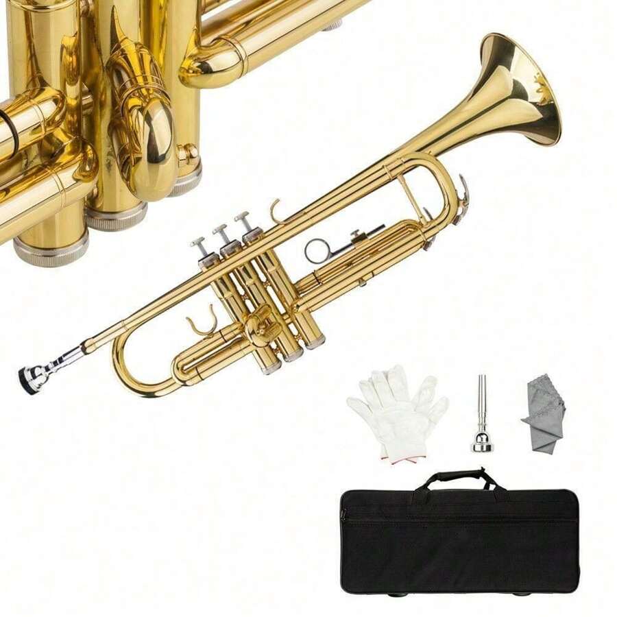 New Bb Trumpet Standard Trumpet Set For Student Beginner With Hard Case Golden