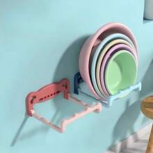 4pcs Foldable Wash Basin Holder, Wall Mount Towel Rack, No Drill, Basin Shelf, Pot Lid Rack - Multicolor - View 2