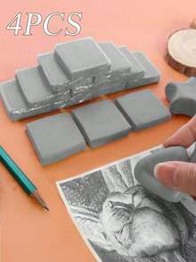 4 件可变形可拉伸美术橡皮擦，用于铅笔绘画、素描的塑料橡皮擦，用于素描的软塑料可变形橡皮擦，可擦粘土，用于铅笔绘画和细节处理的不粘粘土橡皮擦，学生用品，办公用品，艺术用品返校 - 彩色 - 查看 2