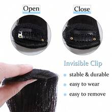2PCS/Set Natural Seamless Hair Bangs Side Bangs Clip In Forehead Hair Extensions For Women & Girls 10inch - Black - View 5