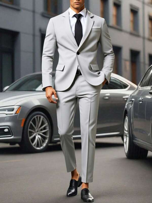 Men's Casual Suit Set Including Jacket And Pants, Versatile For Spring And Autumn