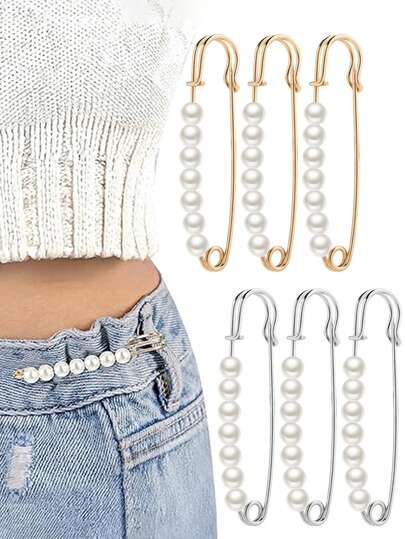 1~4 piezas Broche de perlas falsas de 2.75 pulgadas Pasador de chal para suéter Pasadores para ropa de mujer, vestidos, pantalones, faldas, accesorios de vestir