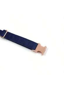 Navy Velvet Rose Gold-Tone Zinc Alloy Buckle Pet Dog Collar, Adjustable Size Fits Small, Medium And Large Dogs, Soft Velvet Material, Sturdy Zinc Alloy Buckle, Durable Metal Clasp Allows Easy On/Off, Great For Holiday And Birthday Gifts (Slight Color Variation Due To Fabric Batch)