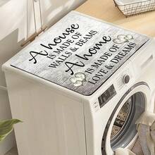 1 件装洗衣机烘干机罩垫，复古木纹心形印花，吸水顶盖，速干冰箱防尘罩，现代洗衣房和厨房电器洗衣机烘干机防尘罩