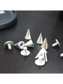 100pcs Silver Punk Cone Studs And Spikes - 7x10mm Screw Back - Silver Alloy - Great For Leather, Bags And Shoes - Silver - View 1