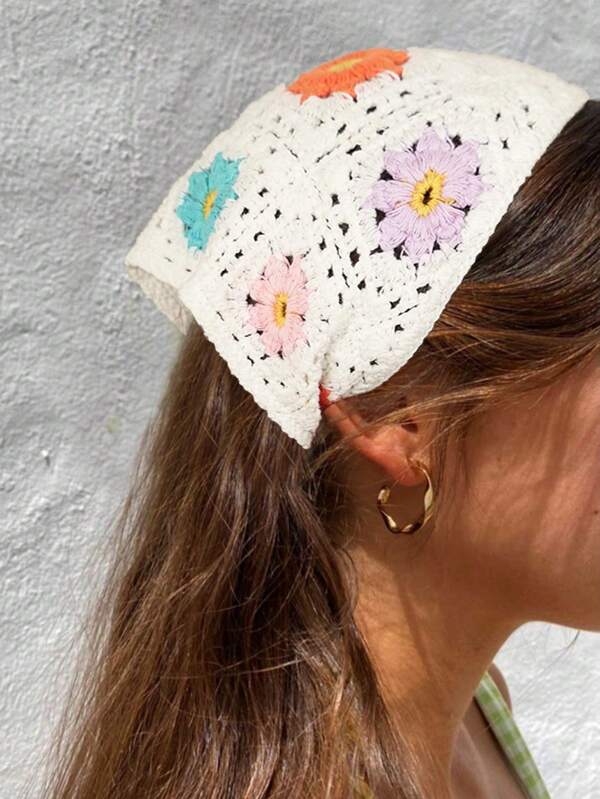 1 Stück bohemian-artiger, bunter, gestrickter Blumen-Schalkragen, Damenschal im Nahost-Stil, perfektes Geschenk für Familie/Freunde, Bandanas Kopftuch Haartuch