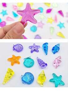 40 piezas Juego colorido de conchas/caracolas/estrellas de mar de acrílico, decoraciones de tesoro de buceo de playa, vacaciones, piscina, decoraciones de gemas marinas, decoraciones de conchas y caracolas, manualidades, decoraciones para fiesta de cumpleaños, navidad, regalos