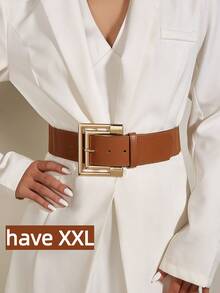 1 件加大码 XXL 金属扣弹性腰带，适合休闲西装、连衣裙、派对、日常通勤 - 棕色 - 查看 1