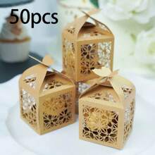 50 piezas Cajas de caramelos elegantes con corte láser con diseño de mariposa - Cajas de regalo de papel marrón para bodas, aniversarios, cumpleaños - Patrones geométricos intrincados, perfectas para obsequios de fiesta y decoración, regalos de verano, regreso a la escuela, útiles escolares, decoración de habitaciones
