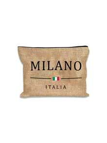 Printed With The Letters' Milano Italia ' Handbag With Makeup Bag, Women's Portable Zipper Wallet, Fashionable Travel Toilet Bag, Lunch Box Bag, Book Bag, Versatile Portable Tote Bag For Teacher, Teacher Appreciation Linen Bag - Multicolor - View 12