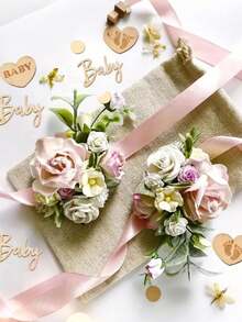 Baby Shower Wooden Confetti Decorative Round Leaf, Baby Confetti DIY Gifts, Gender Reveal Theme Decorations With "Happy Birthday" And Heart Cutouts, Footprint Designs For Birthdays, Showers And DIY Crafts, Perfect For Shower And Party Decorations, Celebration Accessories - Khaki - View 2