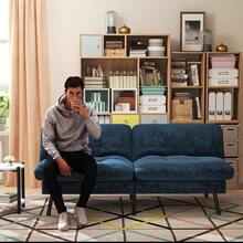 Sofá Cama de 2 Plazas, Sofá de Dos Usos Futon de Estilo Moderno, con Respaldo Doble Ajustable de 120 a 180 Grados, Salas de Estar y Dormitorios, Tela de Lino, Azul - Azul - Ver 2