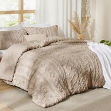Luxurious Tufted Boho Comforter Set Queen Size - Premium Beige Bedding Ensemble With 3-Piece Shabby Chic Embroidery, Ideal Gifts For Women, Soft Jacquard Queen Comforter For All Seasons - 09 - 卡其色 - 優雅 - 查看 2