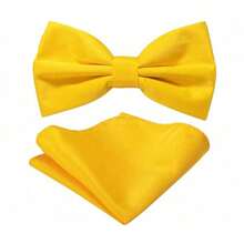 1 Set Men's Solid Color Business Bow Tie & Pocket Square Set, Groom Wedding Party Bow Tie & Handkerchief 2Pcs Set, Men's Gift (Pocket Square 22x22cm)