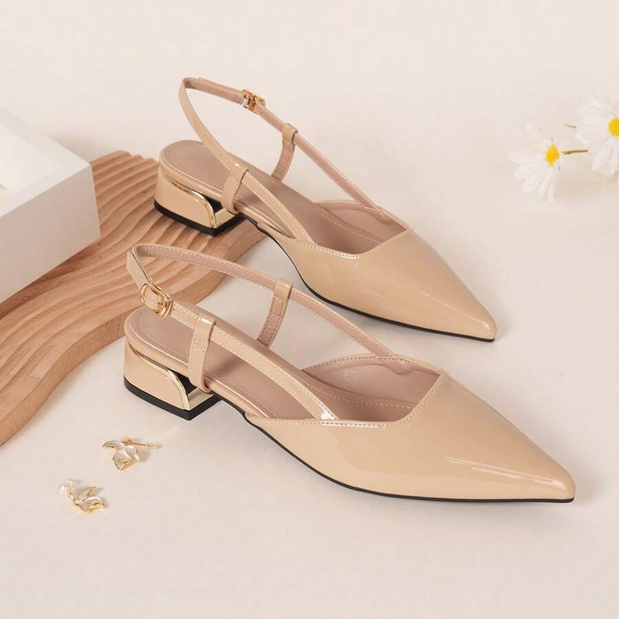 Fall/Winter Women's Back Strap Pointed Toe Flat Slingback Loafers - Beige - View 1