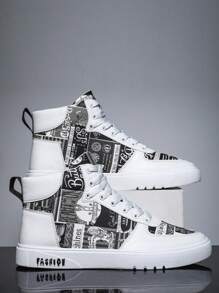 Herren High-Top Sneaker mit grafischem Muster und Schnürsenkeln, vielseitig einsetzbar für Lässig und Outdoor, geeignet für alle Jahreszeiten