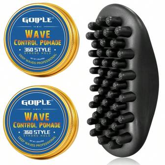 GOIPLE 波浪发胶套装 - 强力定型发泥 360 波浪分层造型发胶，30g 运动波浪控制发胶深波浪造型泥，带扭曲发刷，专业波浪发胶刷，卷发扭曲发刷，适用于脏辫自然卷发，非洲沙龙橡胶大牙刷造型工具，适合理发师和日常使用