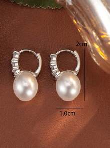 1 Pair Delicate French Style Rhinestone & Pearl Decorated Earrings, Elegant Luxury Small Brand Design Earrings