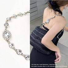 1条水晶水钻链条肩带，可替换肩带，适用于手提包、托特包、斜挎包，银色，DIY配件 - 銀色 - 查看 8