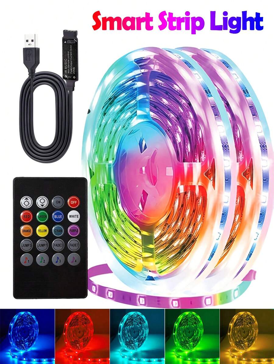 1 szt. Taśmy LED z kontrolą dźwięku, z 20-klawiszowym pilotem, elastyczne zastosowanie, regulowany kolor, bardzo łatwe w instalacji, do sypialni, sufitu, świateł nastrojowych na imprezę, świateł nastrojowych na święta, prezentów świątecznych