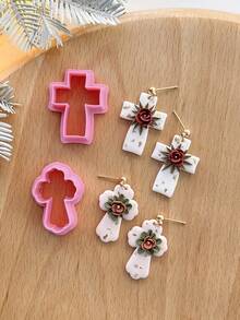 Elegant Cross Shape Polymer Clay Cutters, Cross Clay Earring Cutter For Polymer Clay Jewelry Making, Polymer Clay Stud Earring Making Tool, Clay Jewelry Making Kit, Clay Earring Molds, Made By PLA, DIY Earring Gift, Prayers And Wishes, Halloween, Christmas, Thanksgiving Gifts And Accessories - Pink - View 4