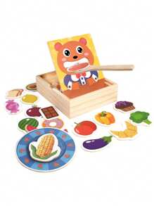 Juego de alimentación Montessori de madera - Actividades de habilidades motoras finas para niños pequeños de 1 a 3 años, interacción entre padres e hijos, juguetes educativos de aprendizaje temprano, juego sensorial para bebés (Rompecabezas de comida de animales)