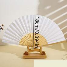 1pc 21cm Paper & Bamboo Hand Fan, Foldable Fan For Daily Use And Weddings, Bamboo Ribs - Multicolor - View 6