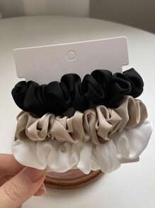 3pcs Women's Scrunchie Hair Ties Set, Elegant & Minimalist Satin Solid Color Hair Ties, Suitable For Work, Commute, Outing, Party, Makeup, Skincare