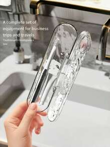 2pcs Travel Toothbrush Cup & Holder Set, Wave Pattern Rinsing Cups, Cute Bow Decor, Portable , Essential For Daily Use And Traveling Back To School