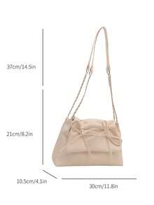 Bolso de hombro con lazo negro decorativo, plisado, con cierre de cremallera y material de PU. Con correa de hombro ajustable, adecuado para atuendos de uso diario - Beis - Ver 6