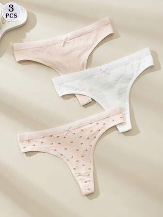 DORSU Juego de 3 bragas para mujer con lazo adorable - Cómodas y elásticas, estampado floral, de talle bajo, mezcla suave y adhesiva, ropa interior de moda, ropa interior de algodón, color rosa