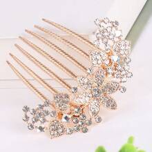 1pc Women 6-Petal Flower 7-Tooth Hair Clip Hair Comb Elegant Crystal Bangs Hair Ornament, Ancient Chinese Style Hair Accessory Combs For Hair Side Comb, School Stuff, Wedding, Bridesmaids Gifts, Looks Of Party, Hair Accessories, Head Accessories, Bridal Hair Accessory - Golden White Diamond - View 2