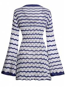 Women Fashion Long Sleeve Striped Contrast Color Knit Coverup Beach Dress, Vacation Style