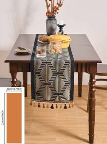 1pc Gold Wavy Striped Jacquard Table Runner, Modern Nordic Style With Tassels, Rectangular Decor For Dining, Coffee, TV Stand, Foyer, Home Decor, Suitable For Holidays, Parties, Birthday, Daily Use