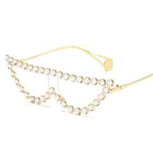 1 Brille Metallisch glitzernde diamantbesetzte transparente Luxus- für Damen, Strandmode, Geschäfts-/Lässig-Geschenke, Katzenaugen-Stil
