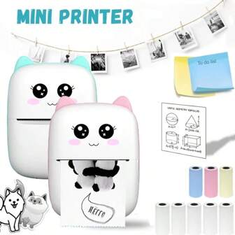 Reletech [Katze Mini Drucker] Tragbarer Fehlerpapierdrucker mit Herzmotiv für Mädchen | Bluetooth-Verbindung + HD-Druck | Fehlersortierung/Memo-Liste/Geometrische Formeln | Lernhandbuch Werkzeug + Farbiges Rollenpapier