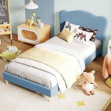 Huisuilinss Twin Size Bed Frame,Upholstered Bed Frame,Full Bed Frame,Platform Bed Frame With Velvet Scallop Headboard,No Box Spring Needed,Wooden Slats,Noise Free For Girls Boys - 雙床房 淺藍色 - 查看 7