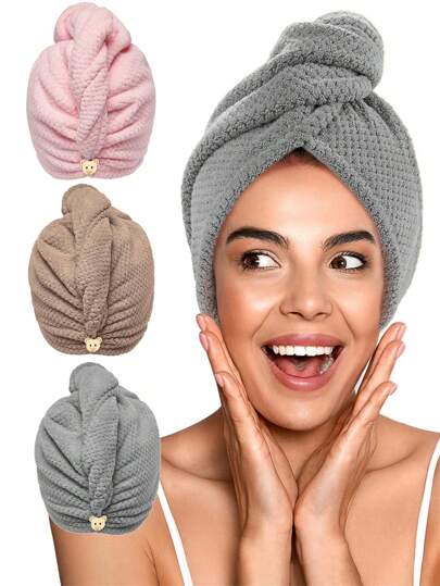1 pieza Toalla de pelo de microfibra, toalla de ducha de unicolor minimalista de secado rápido y súper absorbente, turbante para el cabello, gorro de ducha anti-frizz, accesorios de baño